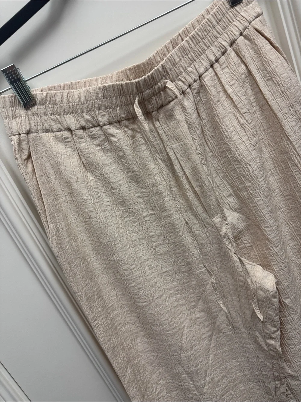 zara linen blend textured white ecru beige pants trousers high rise wide leg